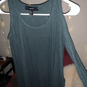 Green Open Shoulder Long Sleeve